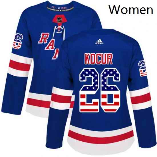 Womens Adidas New York Rangers 26 Joe Kocur Authentic Royal Blue USA Flag Fashion NHL Jersey